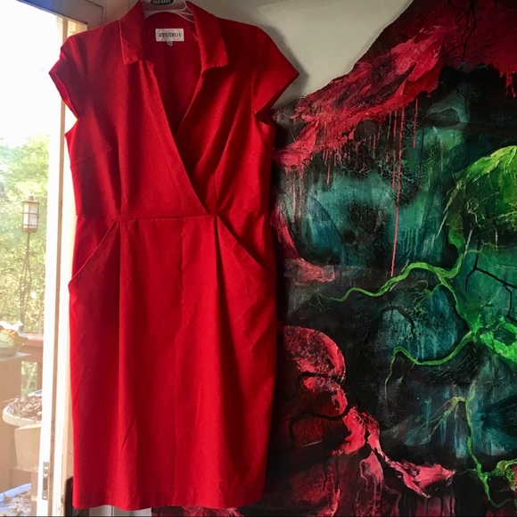 Studio I Dresses & Skirts - Red Vintage Look Dress Collar Pockets 12 Studio I
